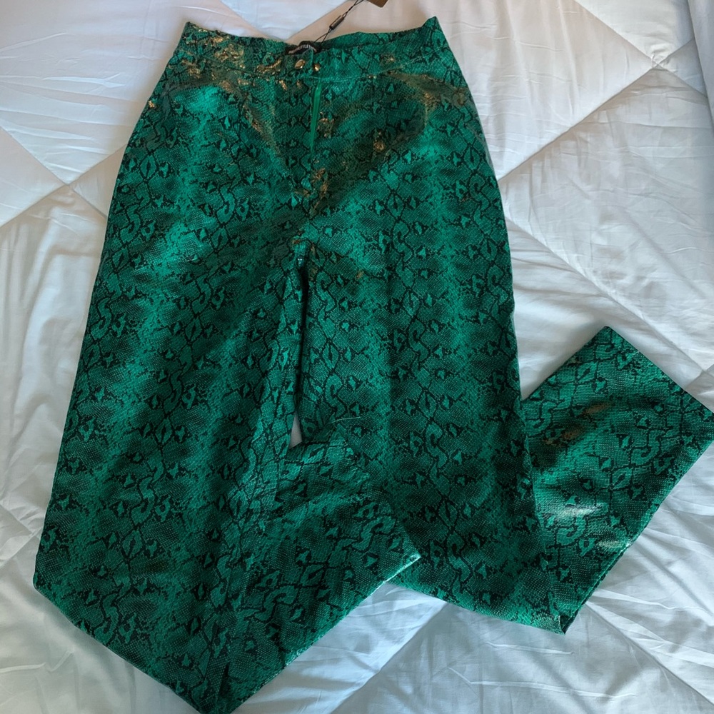 Emerald Green Snake Skin Faux Leather Pants